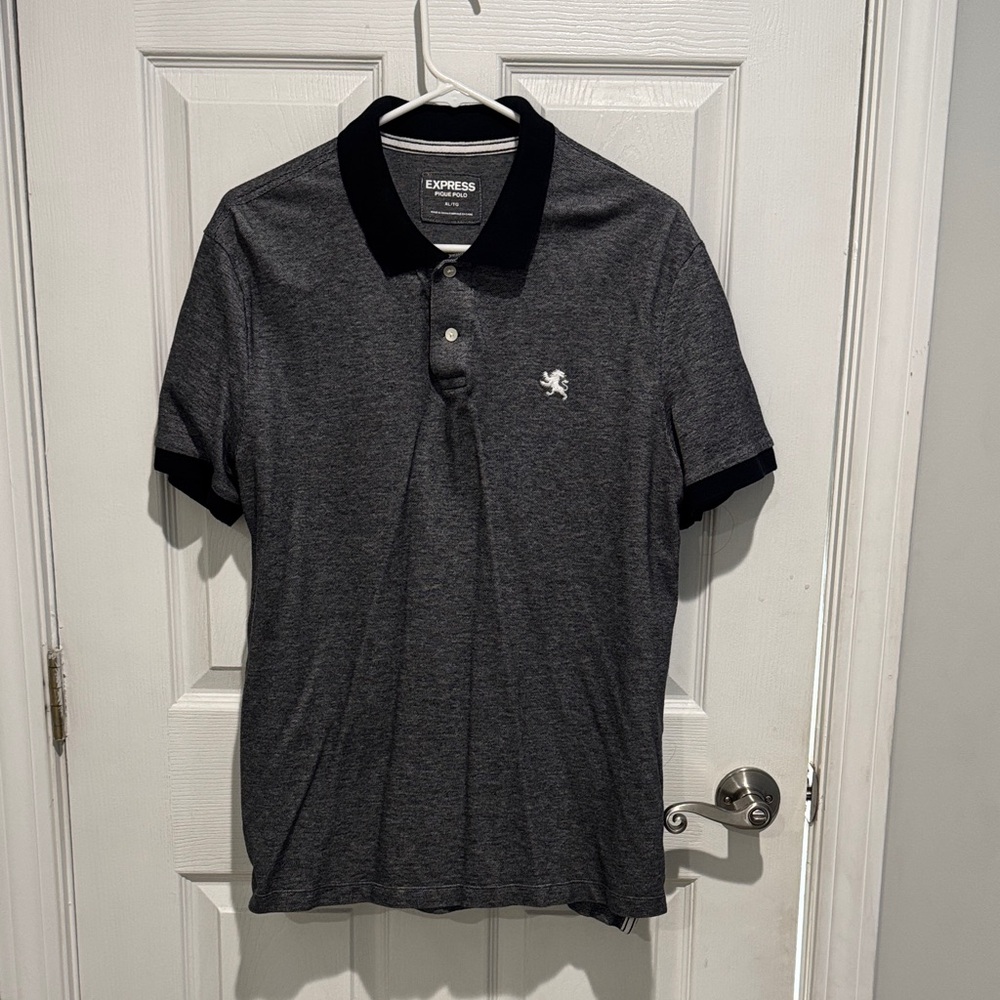 Express Men's Charcoal Polo with Black Collar